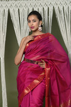 Very Much Indian Handloom Cotton Silk Saree With Sleek Golden Border - Red | Grocsy