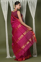 Very Much Indian Handloom Cotton Silk Saree With Sleek Golden Border - Red | Grocsy