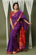 Very Much Indian Handloom Cotton Silk Saree With Sleek Golden Border - purple | Grocsy