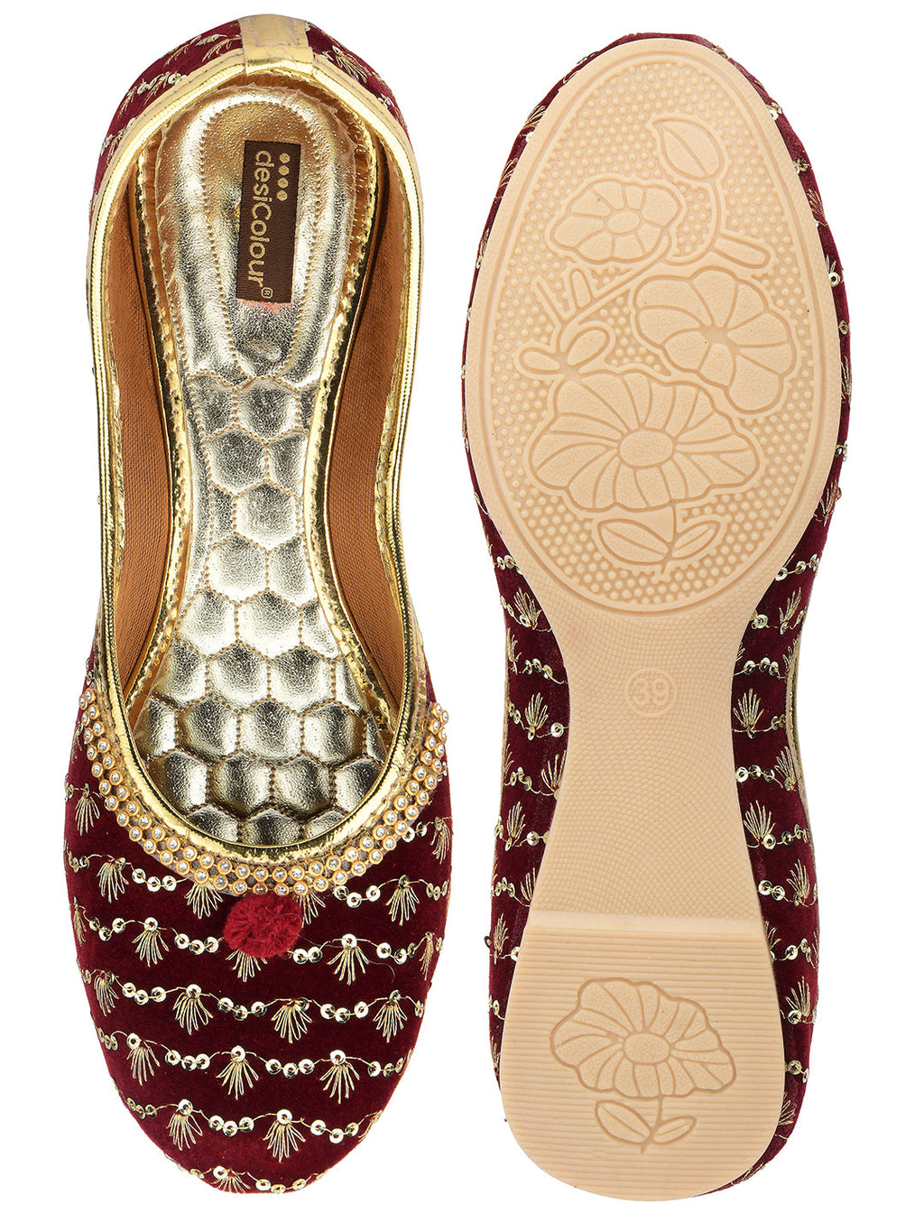 Desi Colour Women Indian Ethnic Footwear-Maroon Star | Grocsy