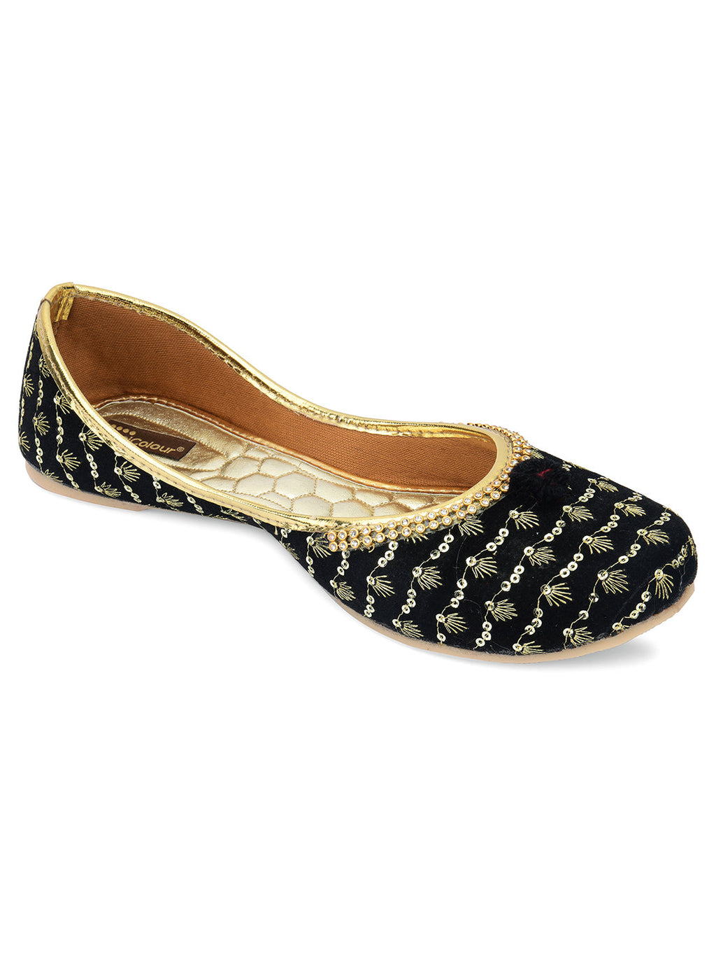 Desi Colour Women Indian Ethnic Footwear-Black Star | Grocsy
