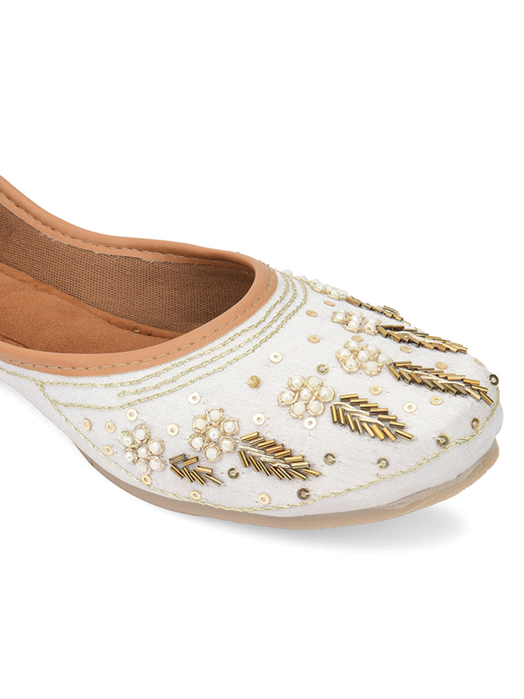 Desi Colour Women Indian Ethnic Footwear-Off white Dabka | Grocsy