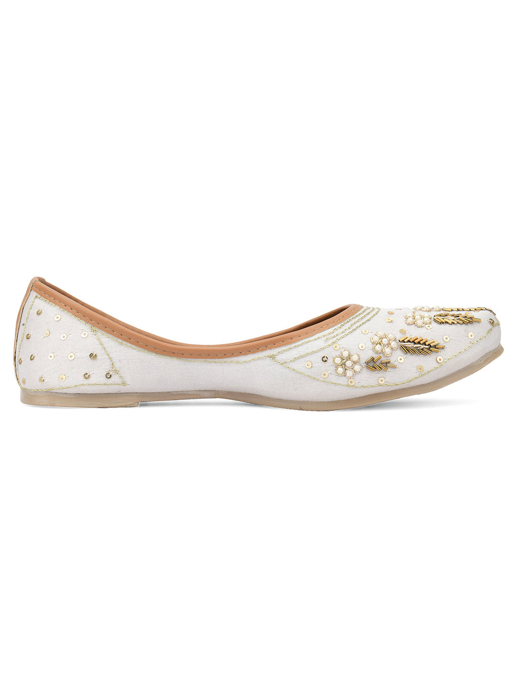 Desi Colour Women Indian Ethnic Footwear-Off white Dabka | Grocsy