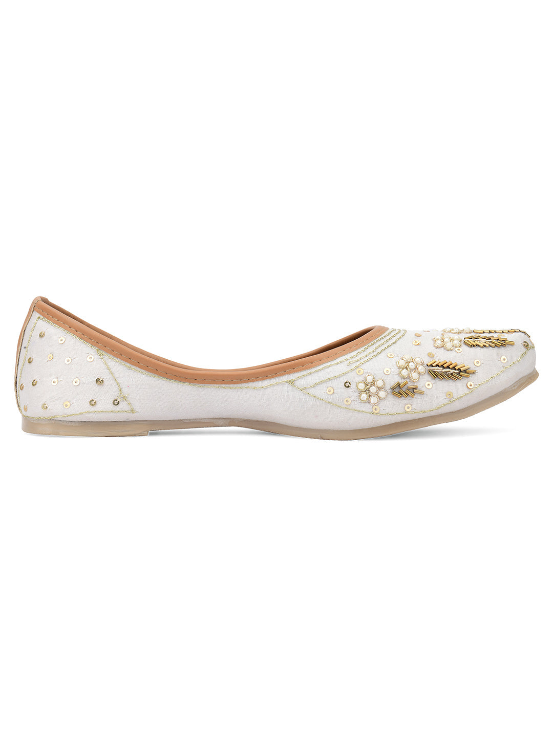 Desi Colour Women Indian Ethnic Footwear-Off white Dabka | Grocsy