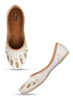 Desi Colour Women Indian Ethnic Footwear-Off white Dabka | Grocsy