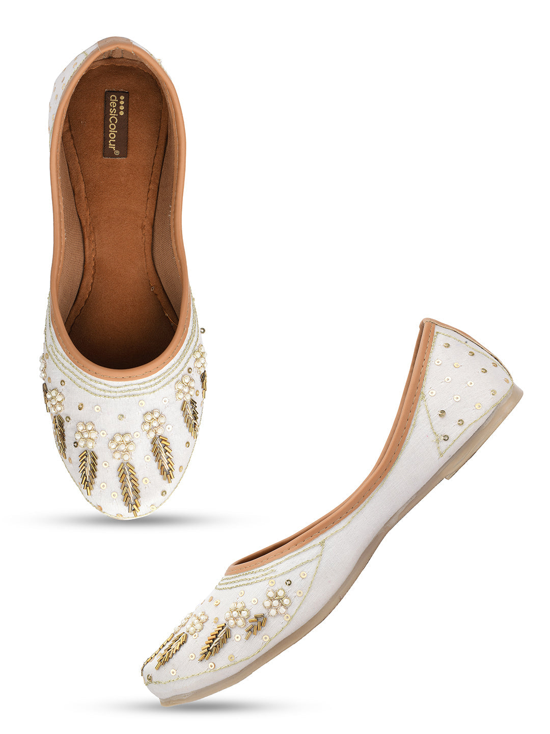 Desi Colour Women Indian Ethnic Footwear-Off white Dabka | Grocsy