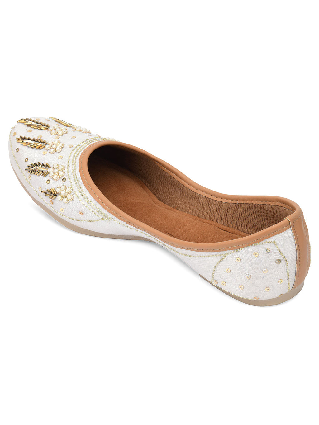 Desi Colour Women Indian Ethnic Footwear-Off white Dabka | Grocsy