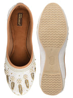Desi Colour Women Indian Ethnic Footwear-Off white Dabka | Grocsy