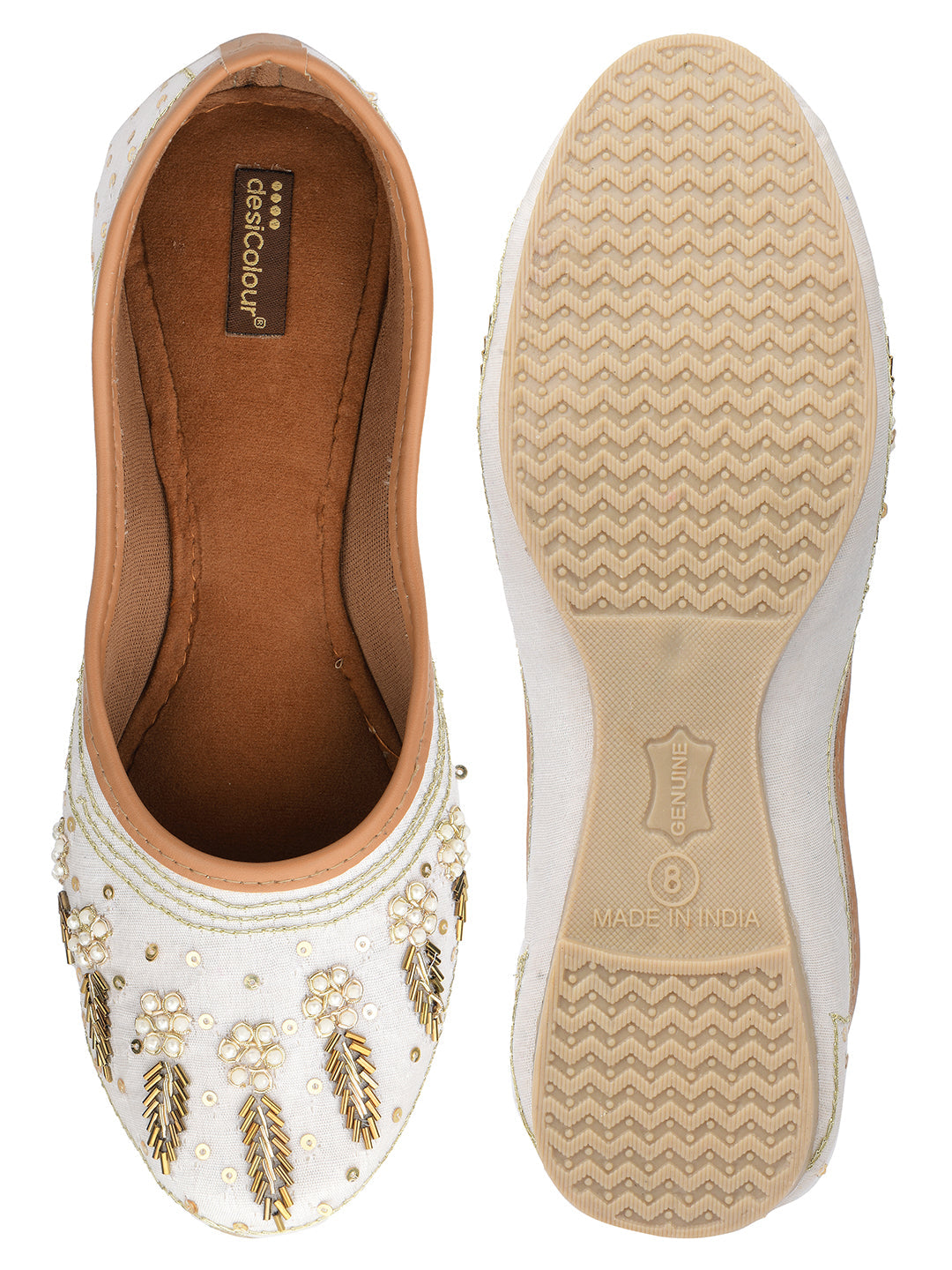 Desi Colour Women Indian Ethnic Footwear-Off white Dabka | Grocsy