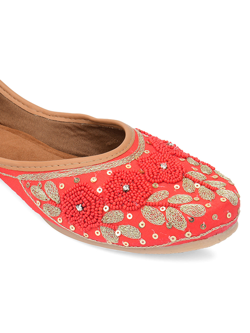 Desi Colour Women Indian Ethnic Footwear-Red Pearl Flower | Grocsy