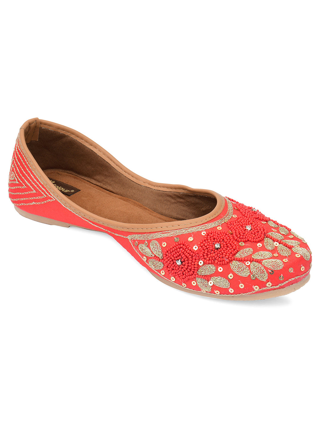 Desi Colour Women Indian Ethnic Footwear-Red Pearl Flower | Grocsy