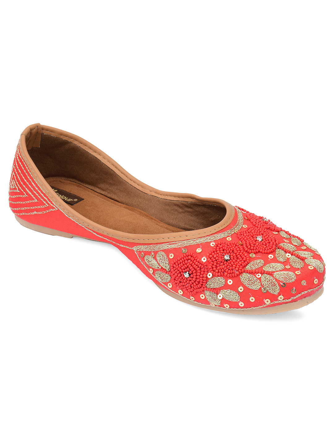Desi Colour Women Indian Ethnic Footwear-Red Pearl Flower | Grocsy