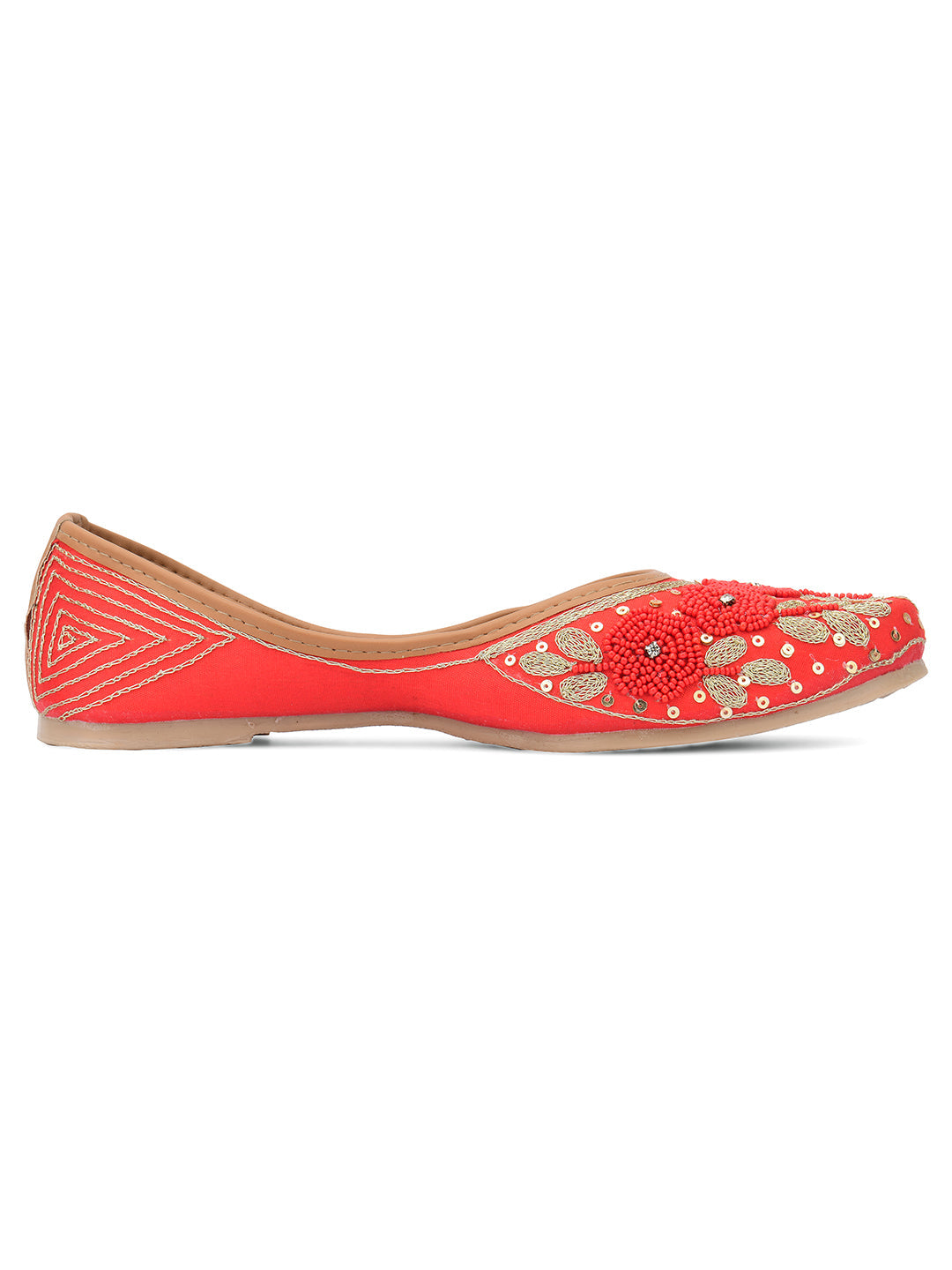 Desi Colour Women Indian Ethnic Footwear-Red Pearl Flower | Grocsy