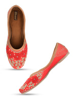 Desi Colour Women Indian Ethnic Footwear-Red Pearl Flower | Grocsy