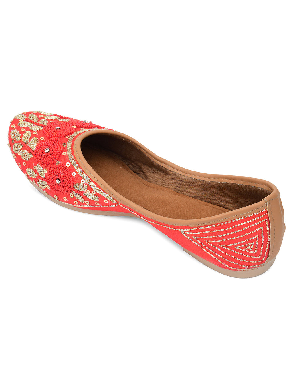 Desi Colour Women Indian Ethnic Footwear-Red Pearl Flower | Grocsy