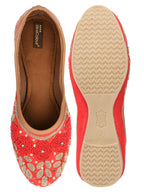 Desi Colour Women Indian Ethnic Footwear-Red Pearl Flower | Grocsy