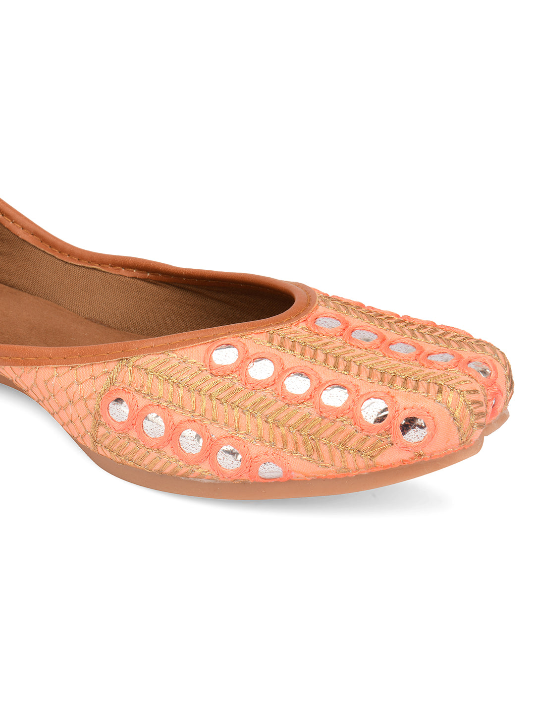 Desi Colour Women Indian Ethnic Footwear-Peach Embroidery | Grocsy
