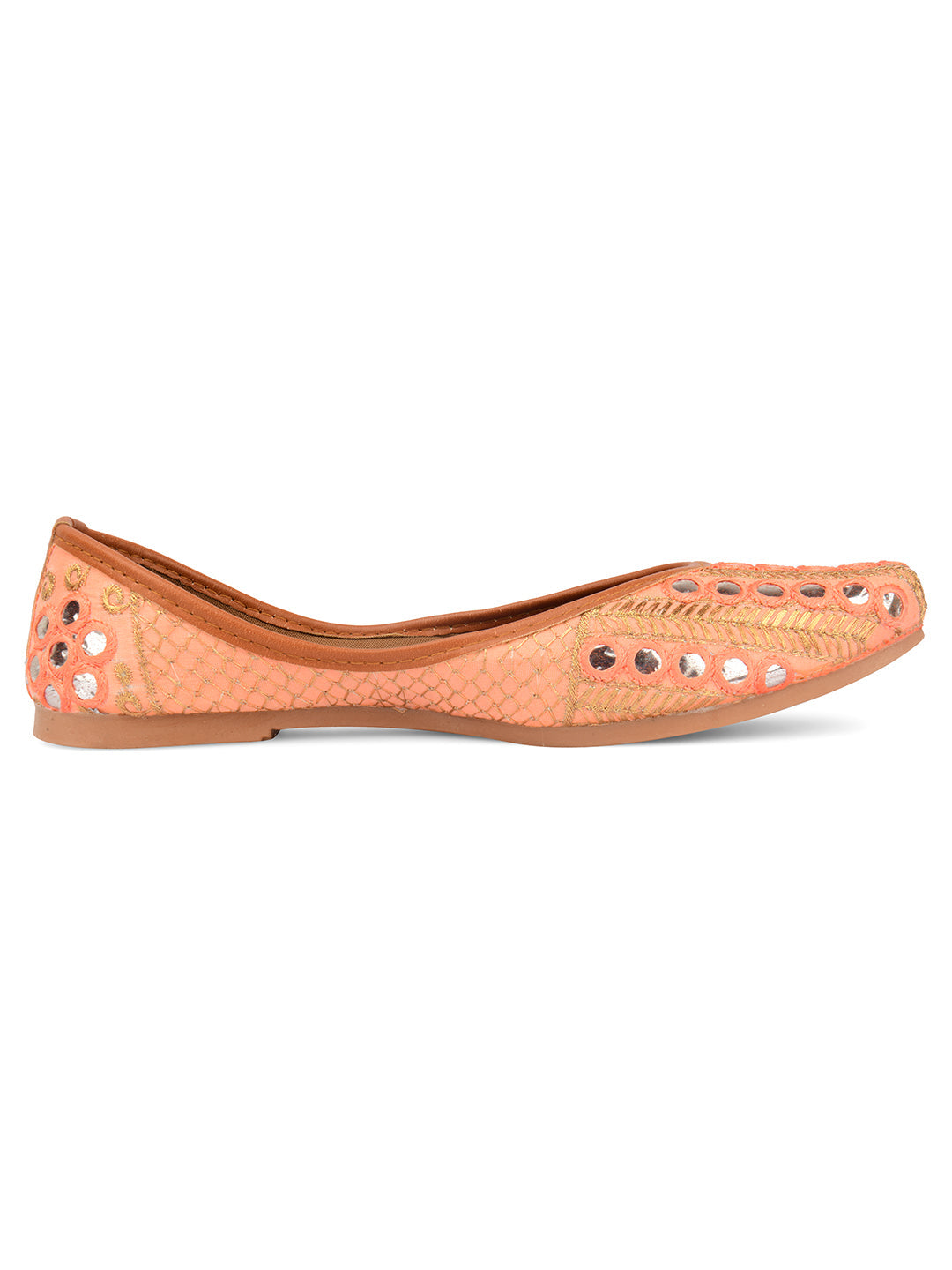Desi Colour Women Indian Ethnic Footwear-Peach Embroidery | Grocsy