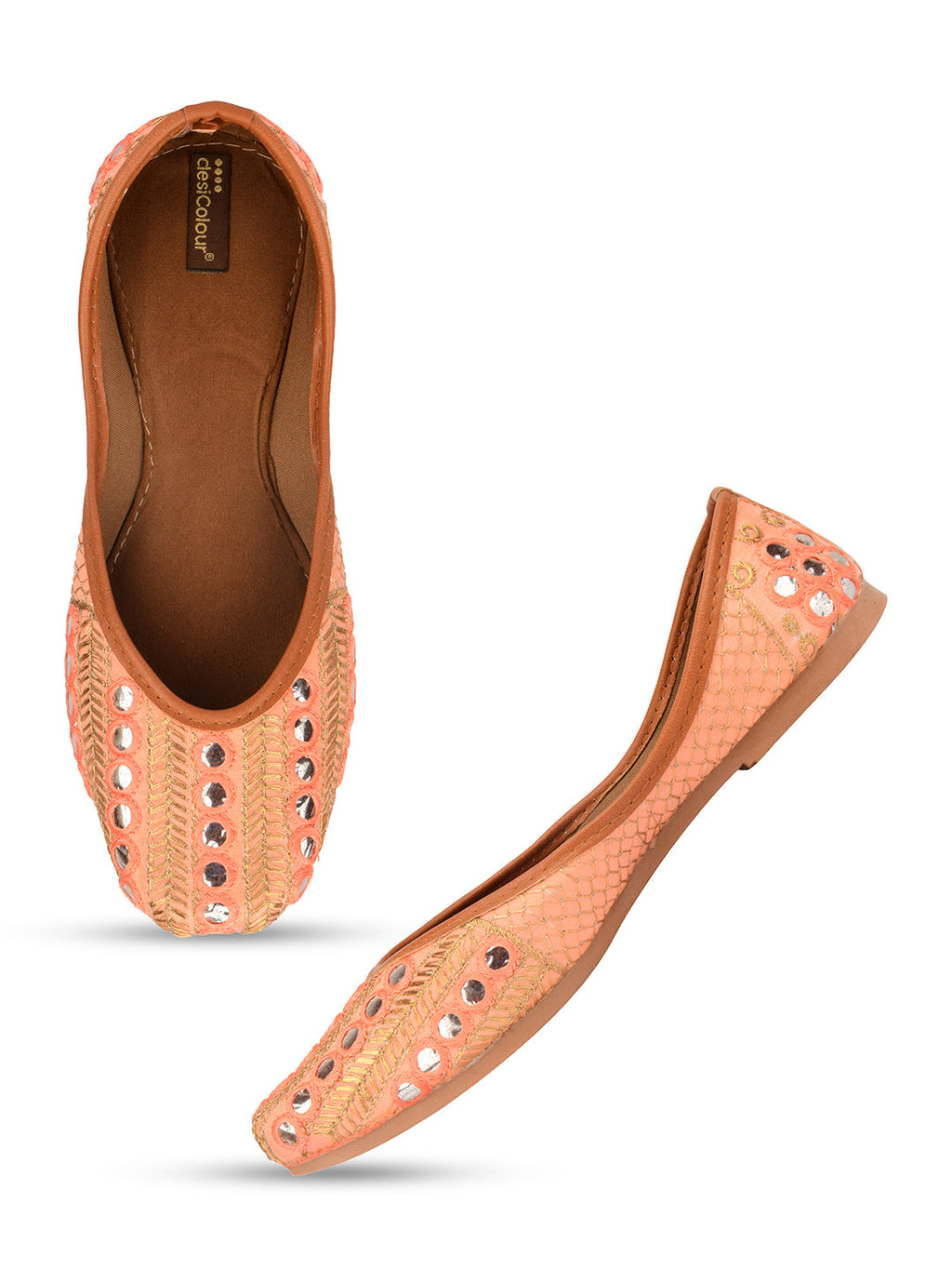 Desi Colour Women Indian Ethnic Footwear-Peach Embroidery | Grocsy