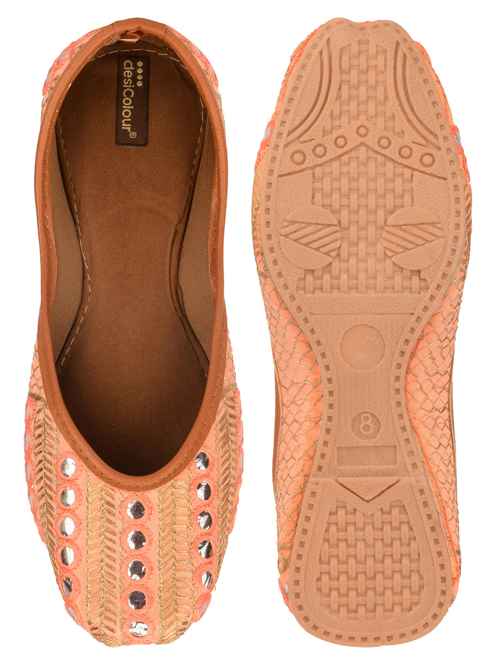Desi Colour Women Indian Ethnic Footwear-Peach Embroidery | Grocsy