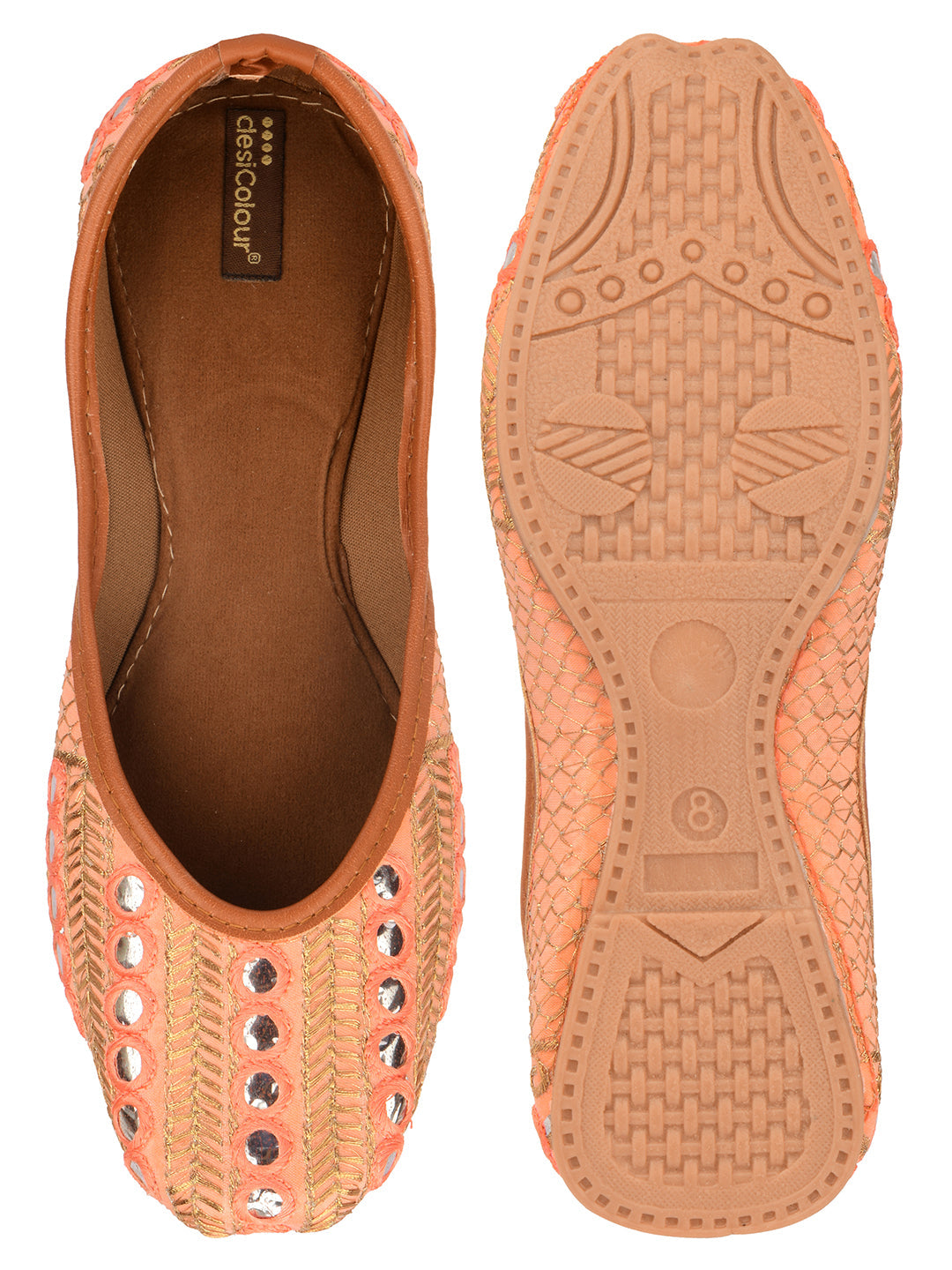 Desi Colour Women Indian Ethnic Footwear-Peach Embroidery | Grocsy