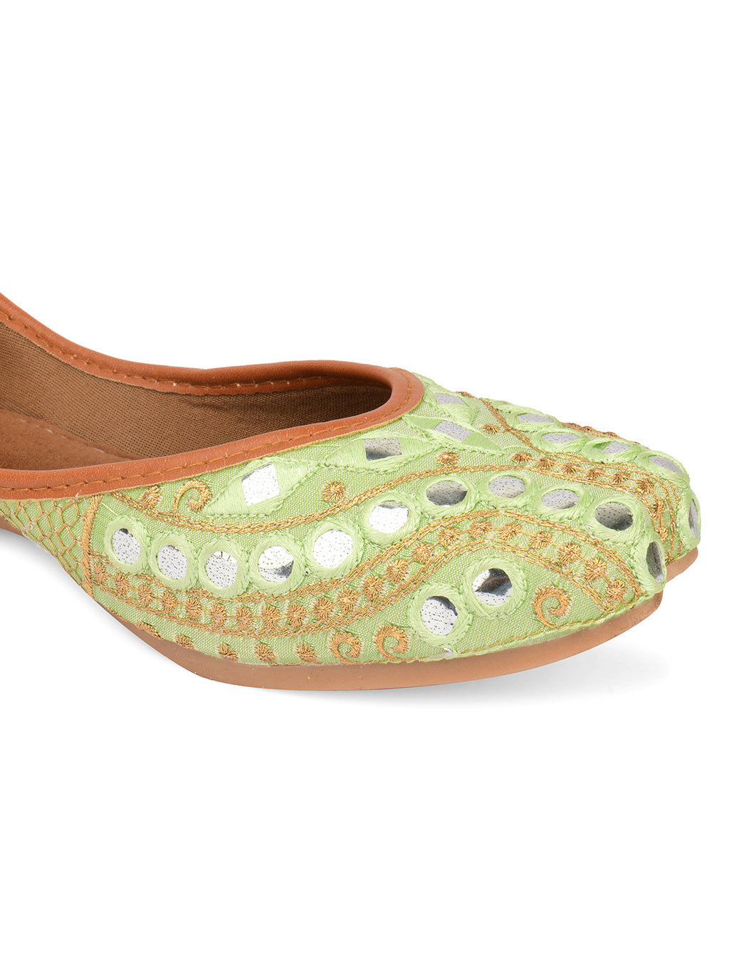 Desi Colour Women Indian Ethnic Footwear-Sea Green Embroidery | Grocsy