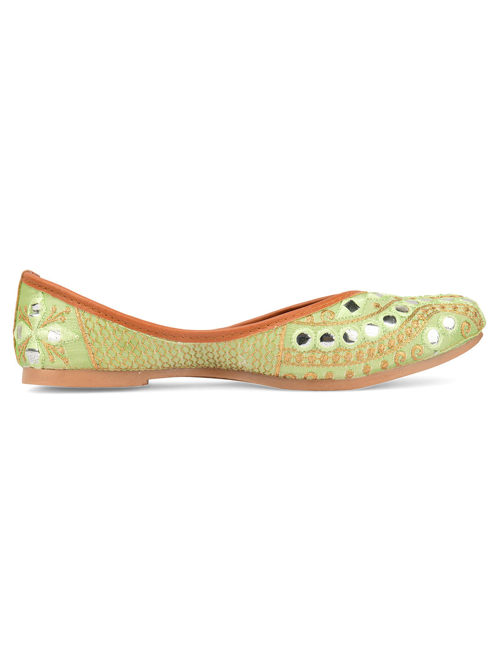 Desi Colour Women Indian Ethnic Footwear-Sea Green Embroidery | Grocsy