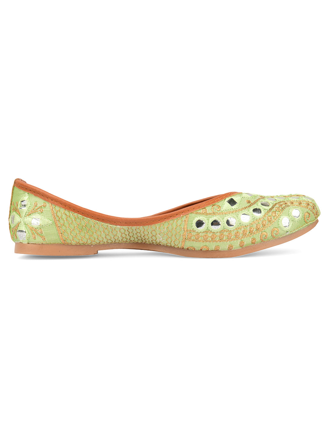 Desi Colour Women Indian Ethnic Footwear-Sea Green Embroidery | Grocsy