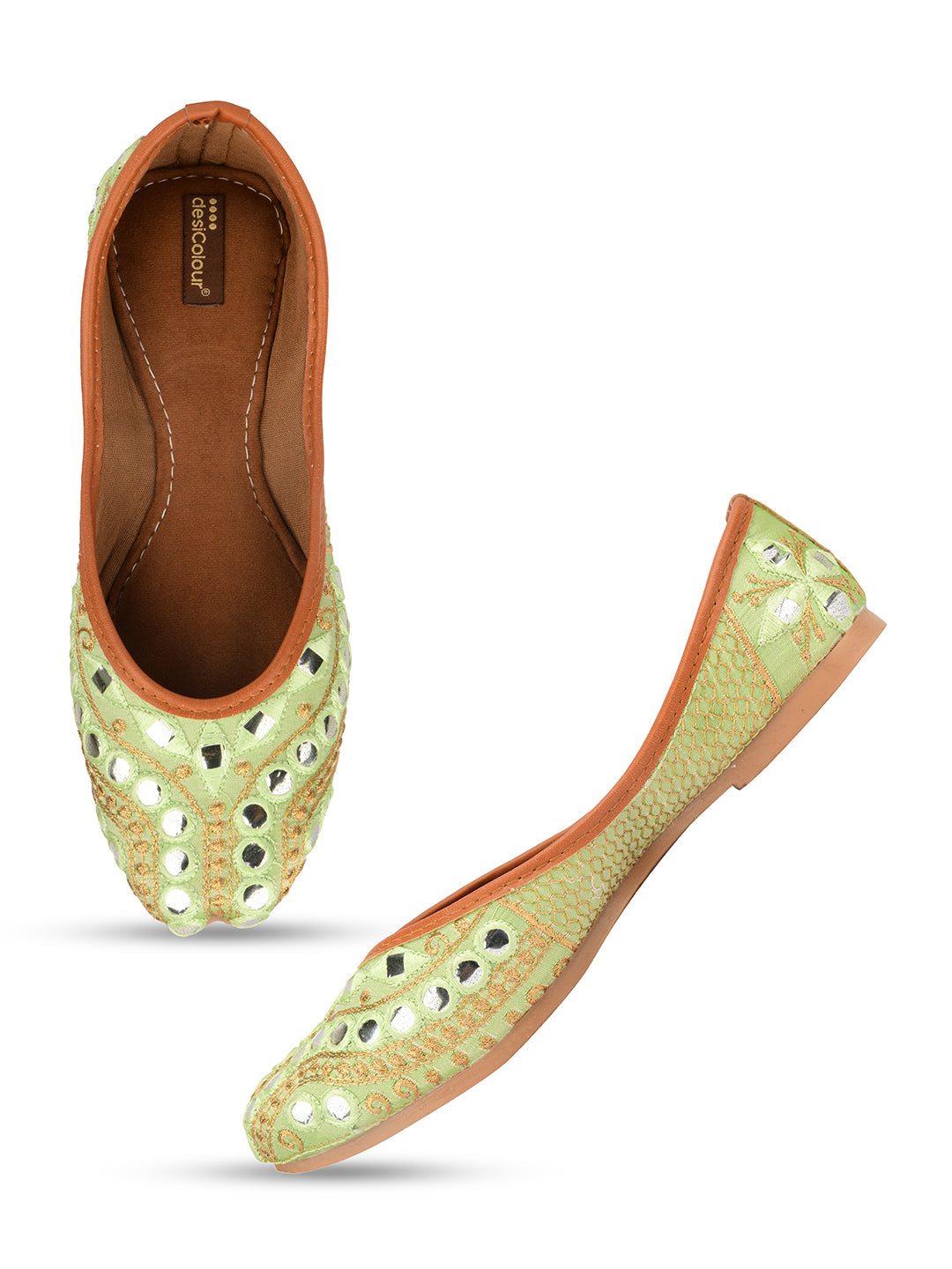 Desi Colour Women Indian Ethnic Footwear-Sea Green Embroidery | Grocsy
