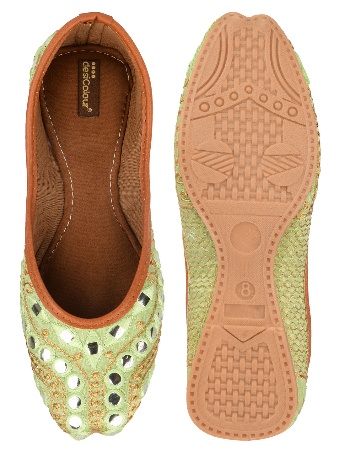 Desi Colour Women Indian Ethnic Footwear-Sea Green Embroidery | Grocsy