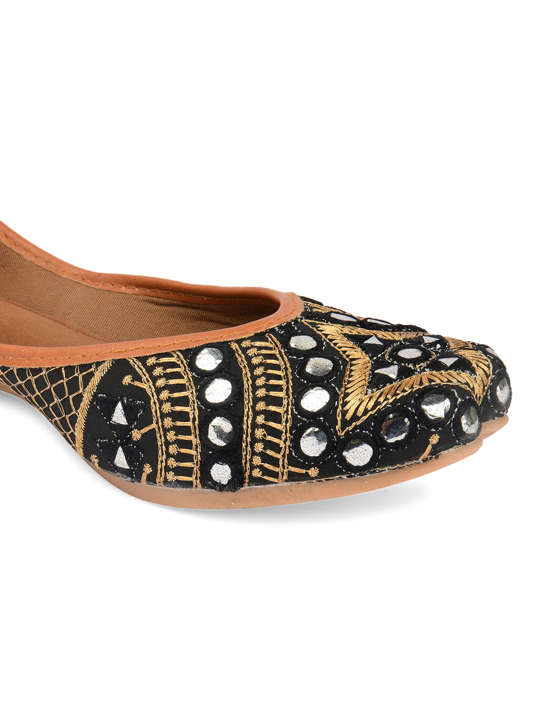 Desi Colour Women Indian Ethnic Footwear-Mini Dabka-Black Mirror | Grocsy