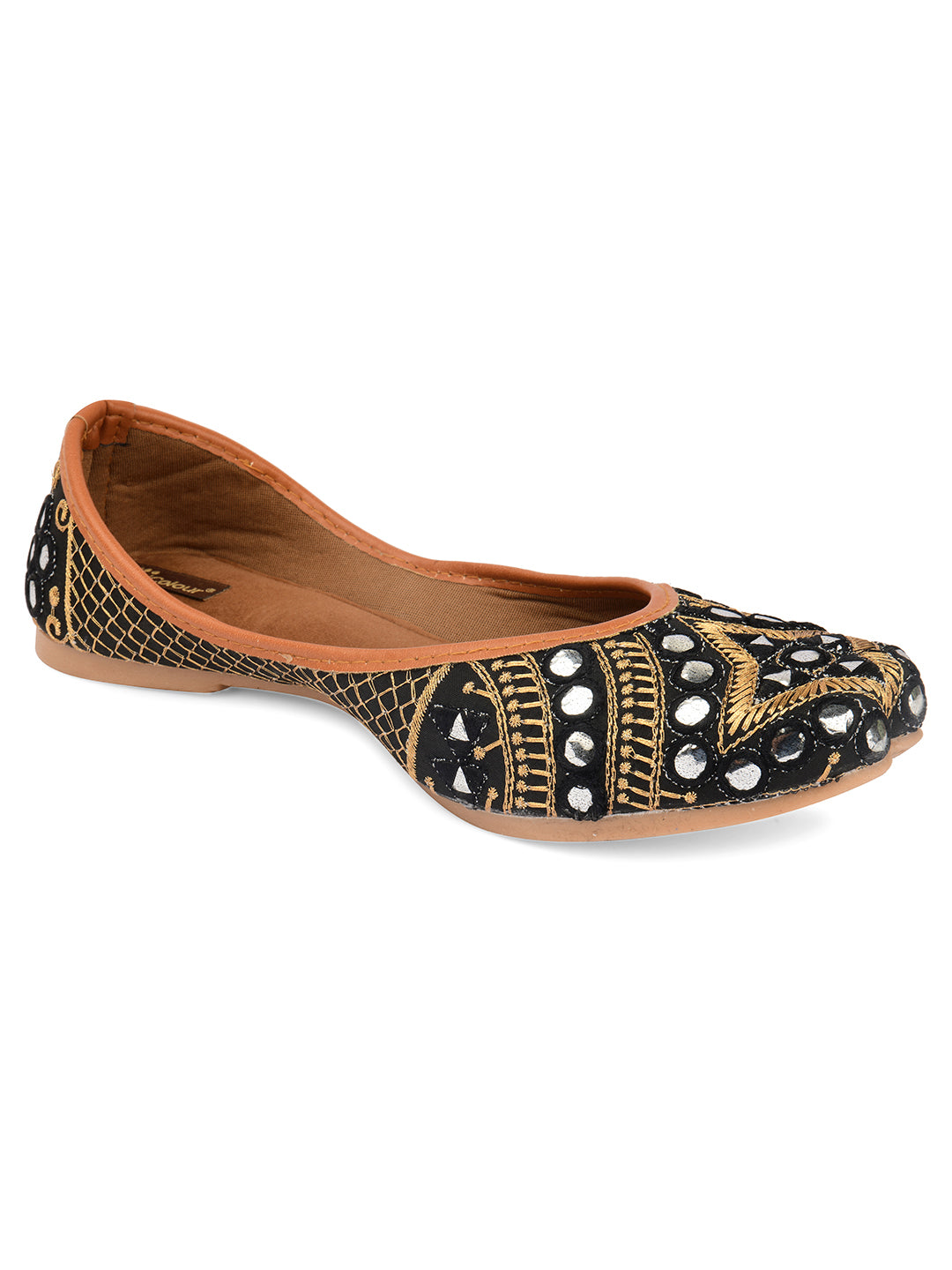 Desi Colour Women Indian Ethnic Footwear-Mini Dabka-Black Mirror | Grocsy