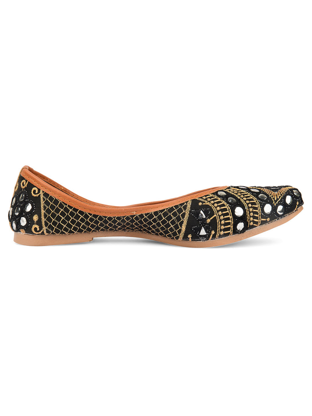 Desi Colour Women Indian Ethnic Footwear-Mini Dabka-Black Mirror | Grocsy