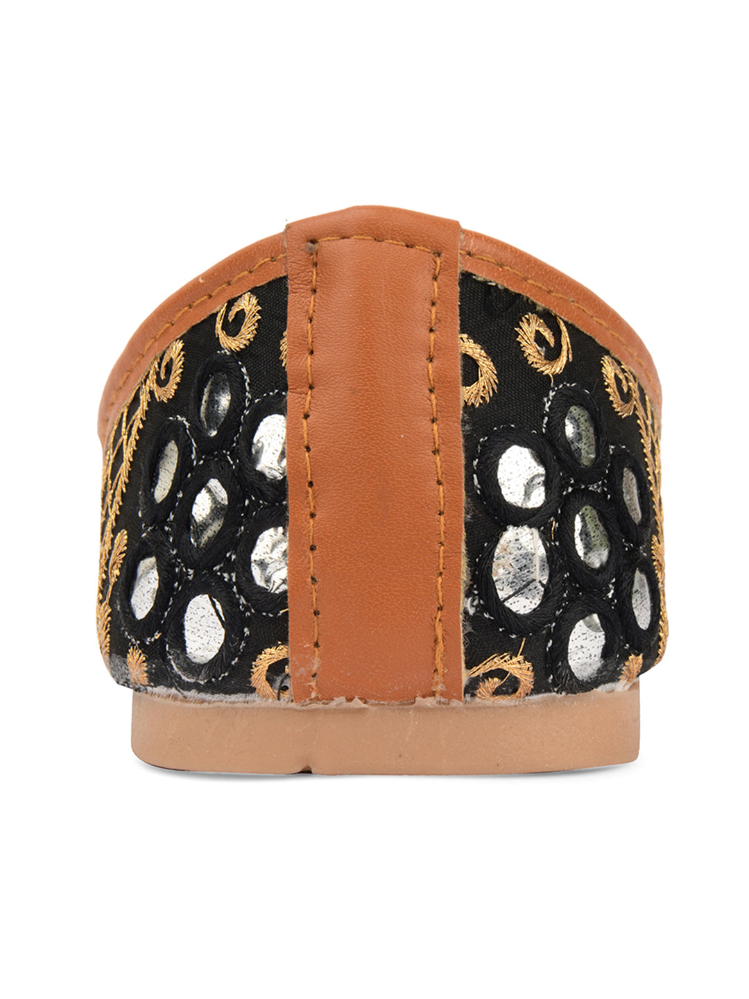 Desi Colour Women Indian Ethnic Footwear-Mini Dabka-Black Mirror | Grocsy