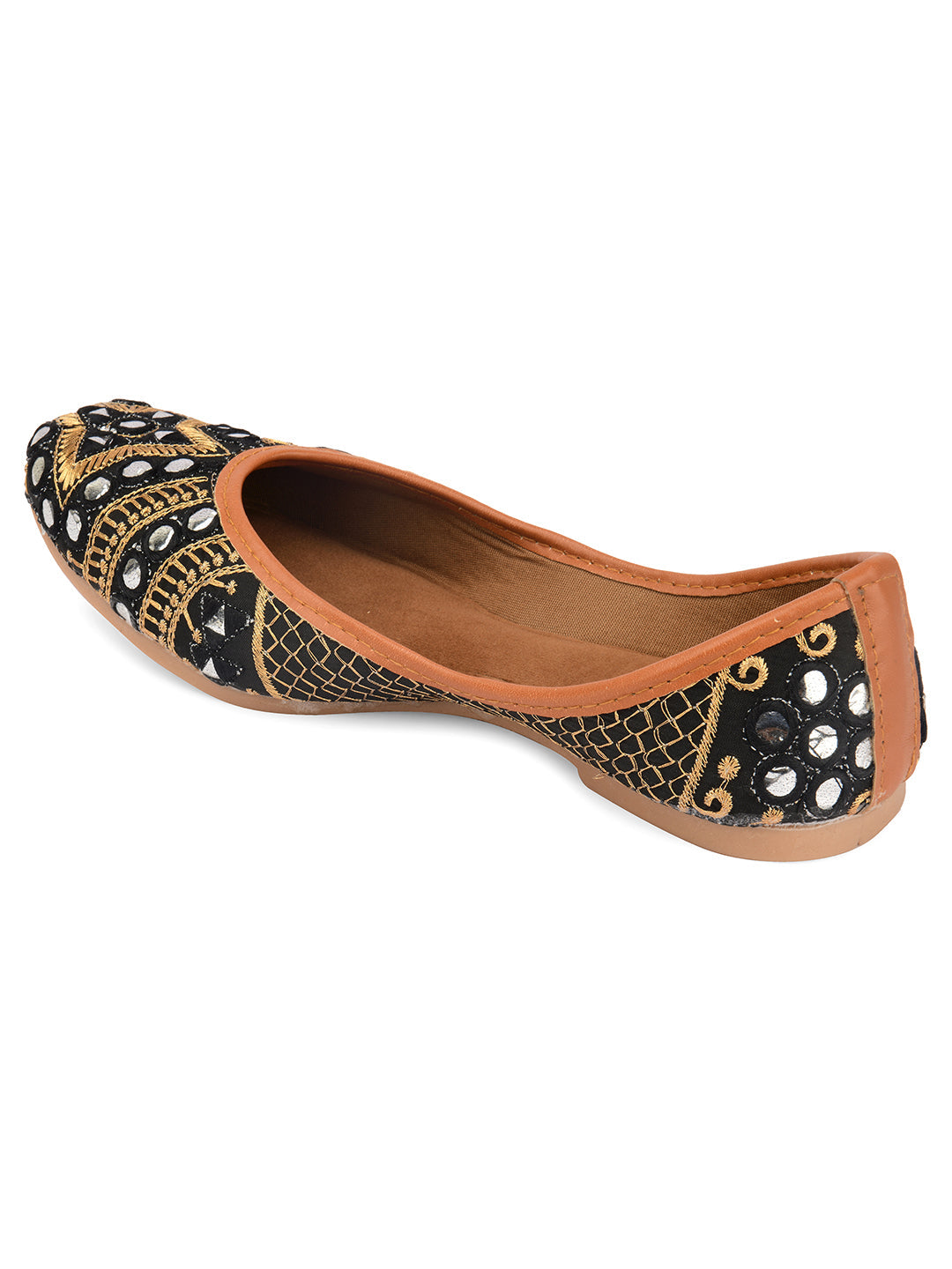 Desi Colour Women Indian Ethnic Footwear-Mini Dabka-Black Mirror | Grocsy