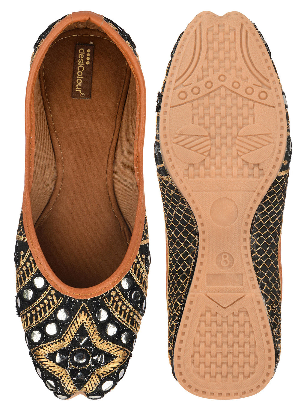 Desi Colour Women Indian Ethnic Footwear-Mini Dabka-Black Mirror | Grocsy