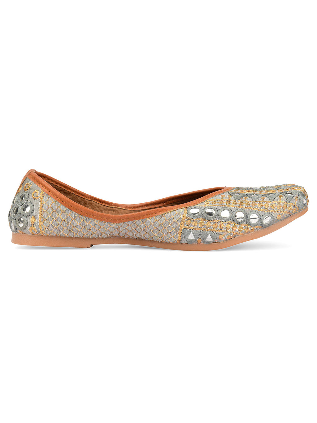 Desi Colour Women Indian Ethnic Footwear-Mini Dabka-Grey Mirror Lines | Grocsy