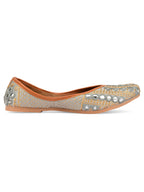 Desi Colour Women Indian Ethnic Footwear-Mini Dabka-Grey Mirror Lines | Grocsy