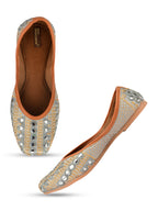 Desi Colour Women Indian Ethnic Footwear-Mini Dabka-Grey Mirror Lines | Grocsy