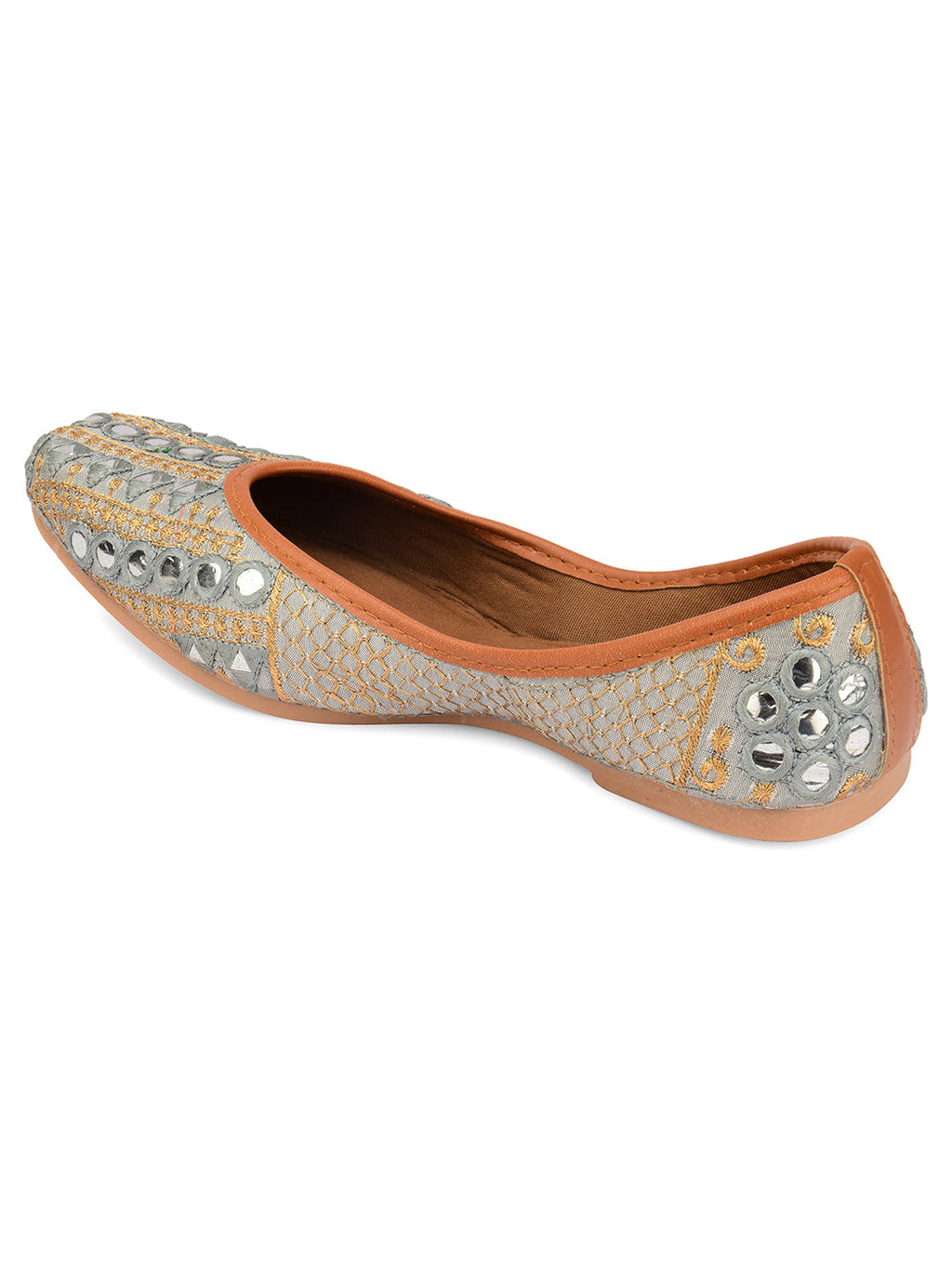 Desi Colour Women Indian Ethnic Footwear-Mini Dabka-Grey Mirror Lines | Grocsy