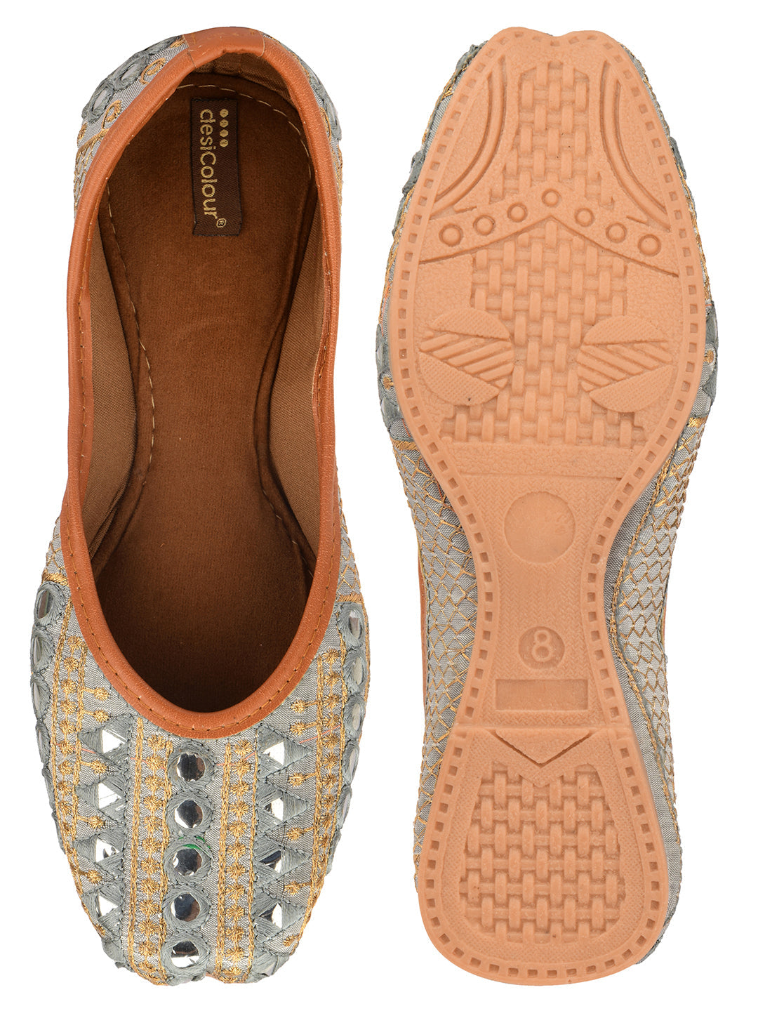 Desi Colour Women Indian Ethnic Footwear-Mini Dabka-Grey Mirror Lines | Grocsy