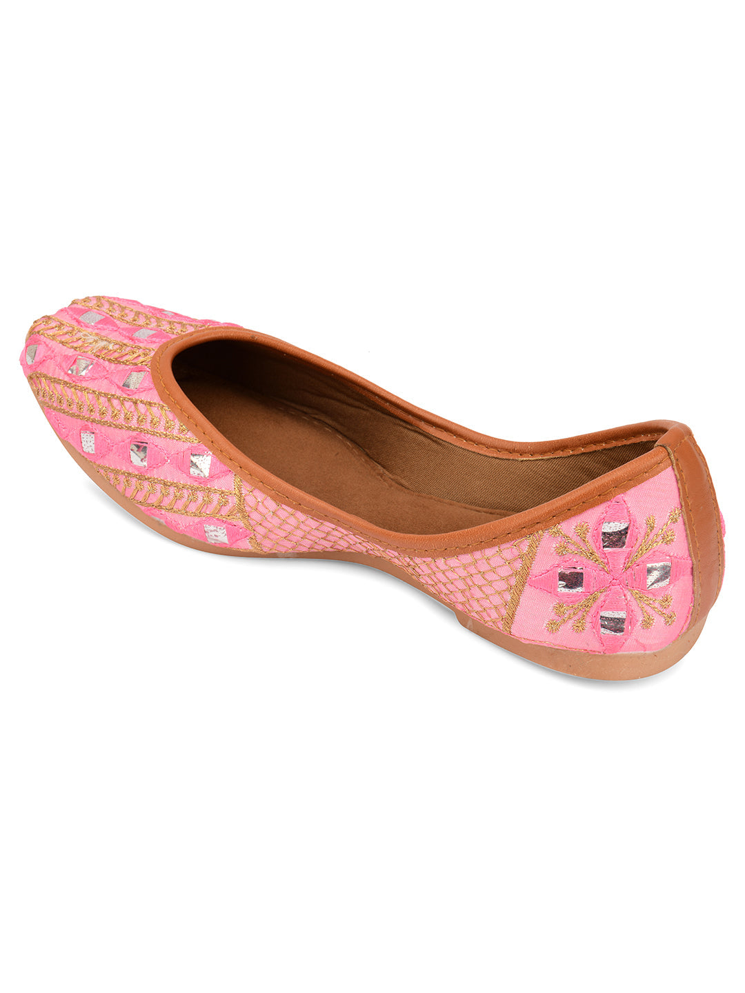 Desi Colour Women Indian Ethnic Footwear-Mini Dabka-Pink Mirror Lines | Grocsy