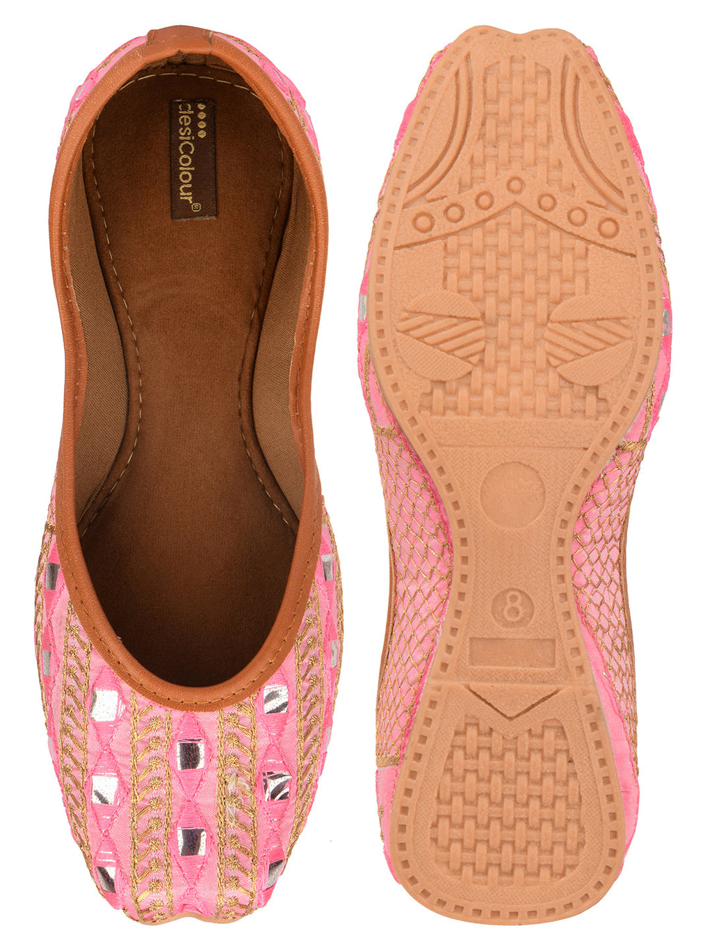 Desi Colour Women Indian Ethnic Footwear-Mini Dabka-Pink Mirror Lines | Grocsy