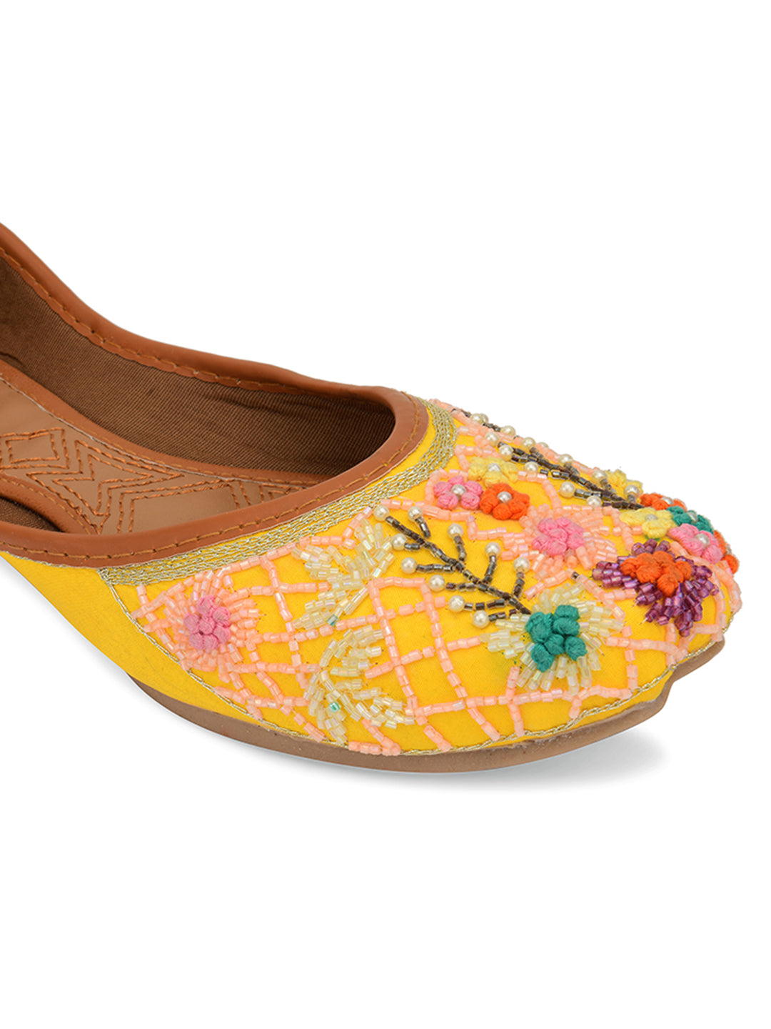 Desi Colour Women Indian Ethnic Footwear-Yellow Emb | Grocsy