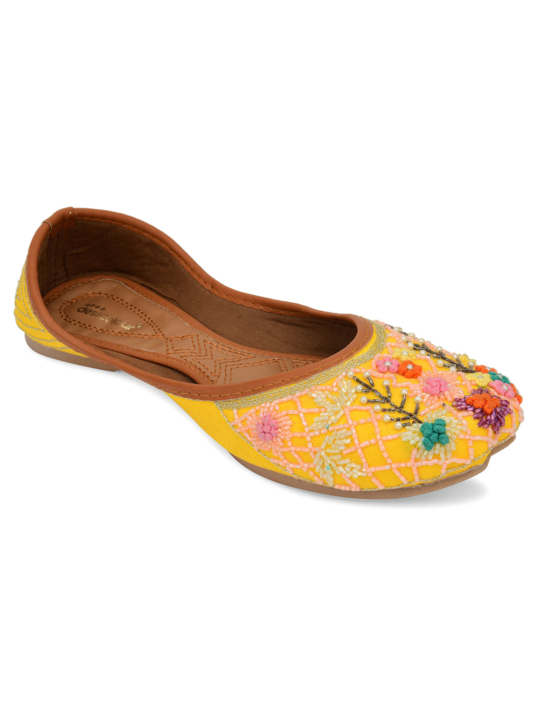 Desi Colour Women Indian Ethnic Footwear-Yellow Emb | Grocsy
