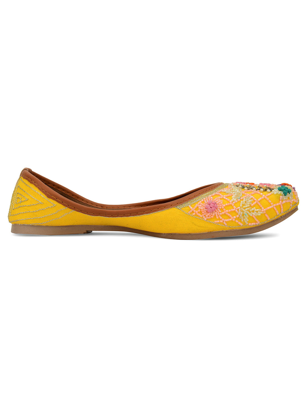 Desi Colour Women Indian Ethnic Footwear-Yellow Emb | Grocsy