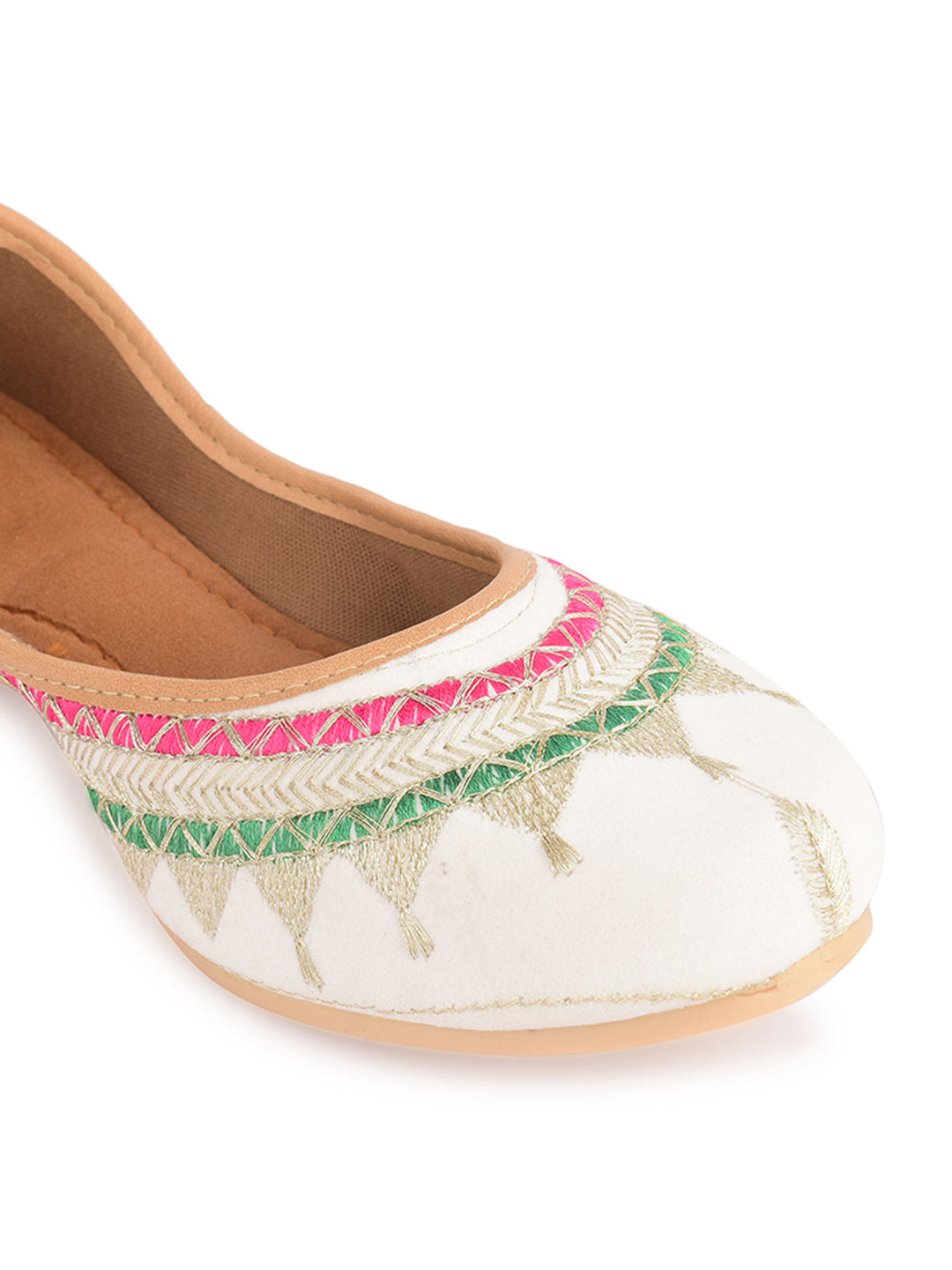 Desi Colour Women Indian Ethnic Footwear-White Zari Work | Grocsy