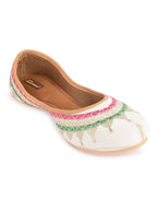 Desi Colour Women Indian Ethnic Footwear-White Zari Work | Grocsy