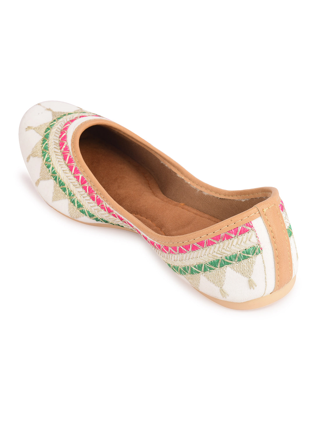 Desi Colour Women Indian Ethnic Footwear-White Zari Work | Grocsy