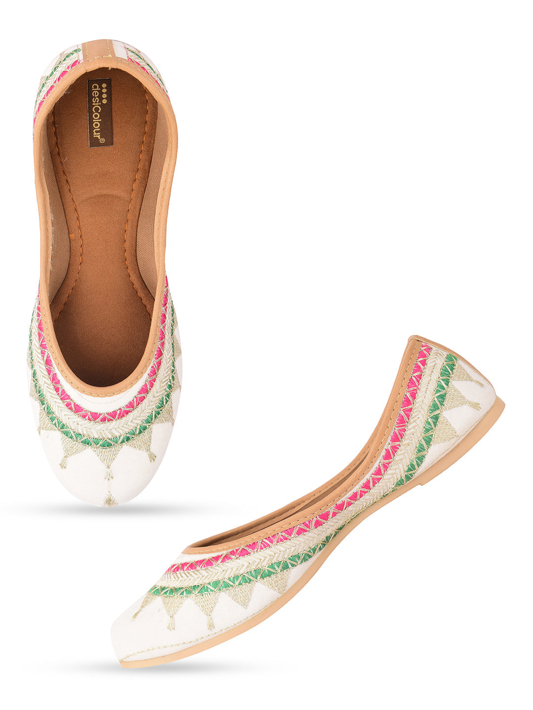 Desi Colour Women Indian Ethnic Footwear-White Zari Work | Grocsy